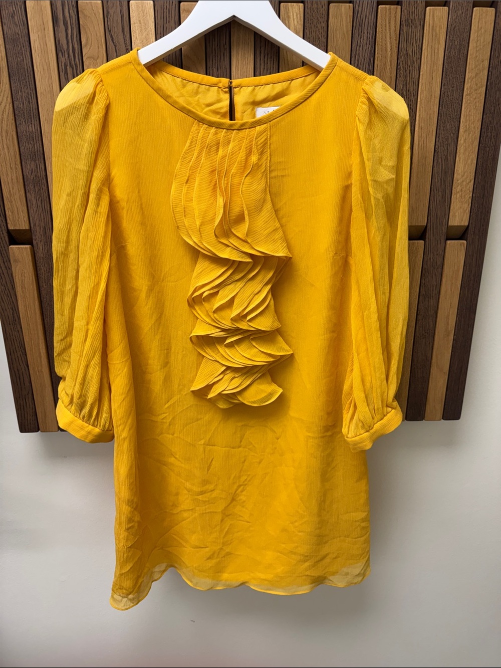 Tibi Golden Yellow Silk Ruffle Mini Dress, size 4